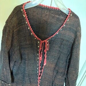 Dark brown sweater/top. Red embroidery. from Thailand.​